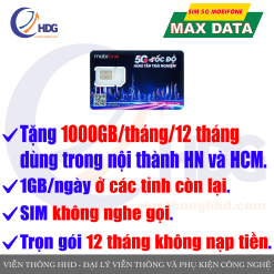 SIM Mobifone 4G/5G MAX DATA - tặng 1000GB/tháng/12 tháng nội thành HN và HCM - miễn phí 12 tháng không nạp tiền - Viễn Thông HHD