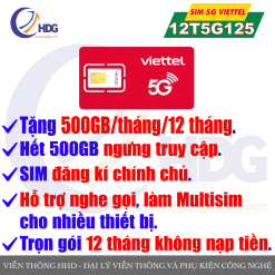 SIM 4G/5G VIETTEL – Tặng 500GB/tháng/12 tháng – Trọn Gói 12 Tháng Không Nạp Tiền – Viễn Thông HHD