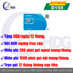 SIM 4G/5G Vinaphone D159 - Tặng 6gb/ngày - miễn phí cuộc gọi dưới 20 phút - trọn gói 1 năm không phải nạp tiền - Viễn Thông HHD