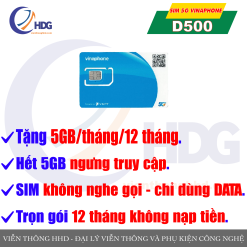 SIM 4G/5G Vinaphone D500 - tặng 5GB/tháng/12 tháng - trọn gói 1 năm không nạp tiền - Viễn Thông HDG