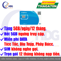 SIM 4G/5G Vinaphone THAGA70N – tặng 5GB/ngày – trọn gói 12 tháng không nạp tiền – Viễn Thông HHD